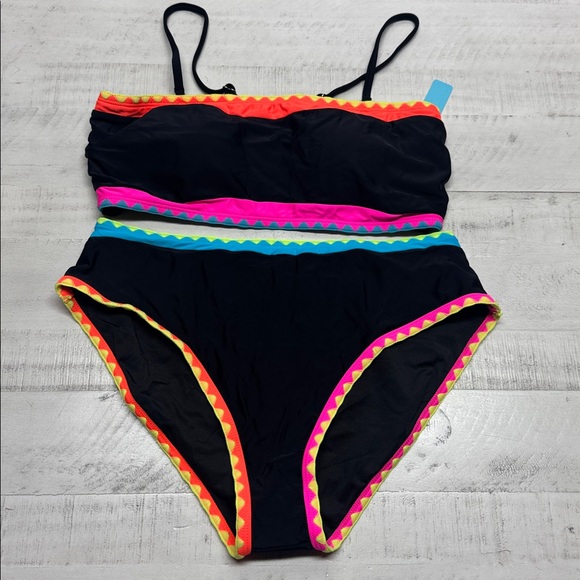 Popvil Other - popvil Neon Color Block Bandeau Strapless Bikini Sets Two Piece Bathing Suits